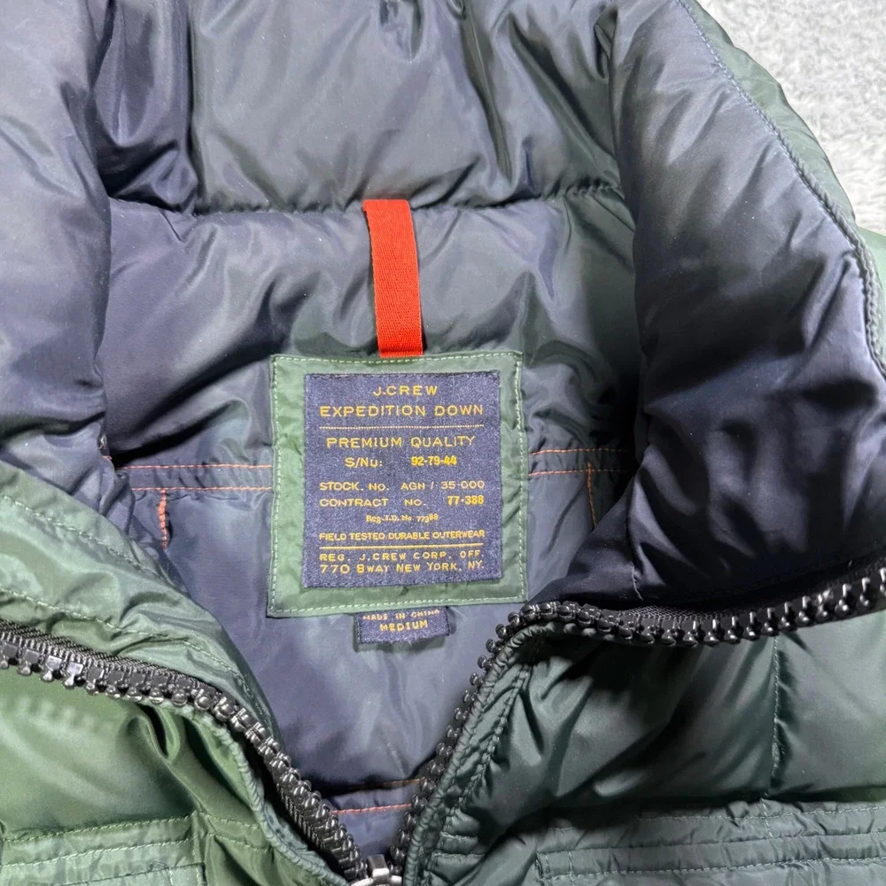 J Crew Expedition‎ Down Puffer Vest Military Green Full Zip Utility Pockets - M